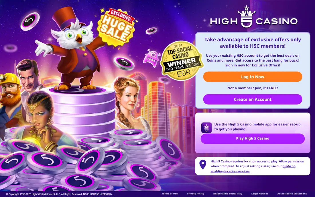 High 5 Casino homepage