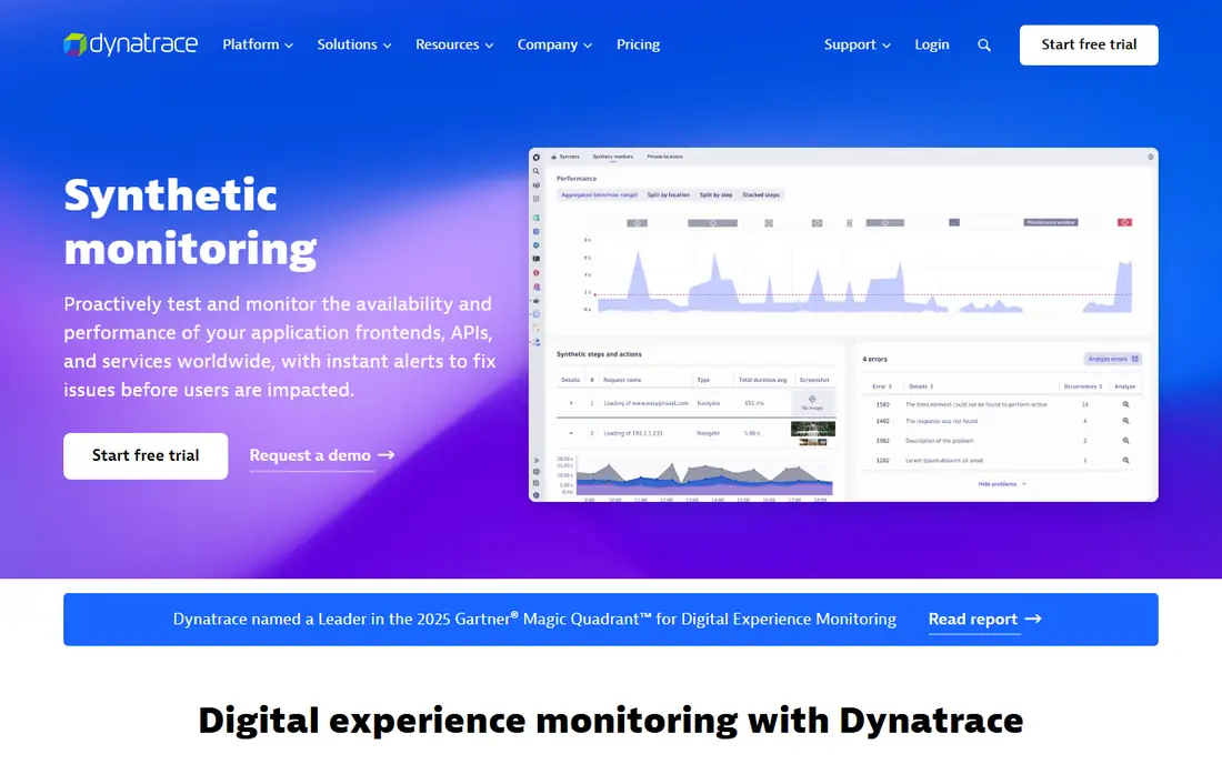 Dynatrace Synthetic homepage