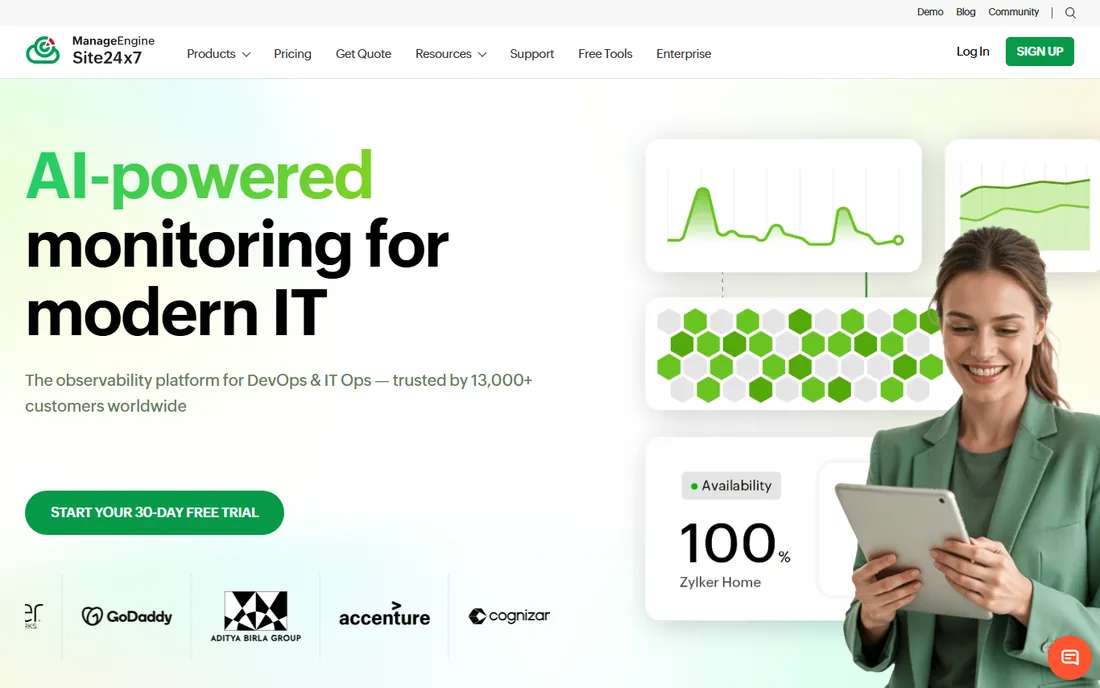 Site24x7 homepage