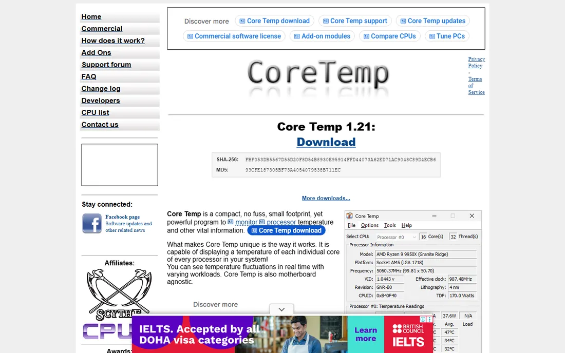 Core Temp homepage