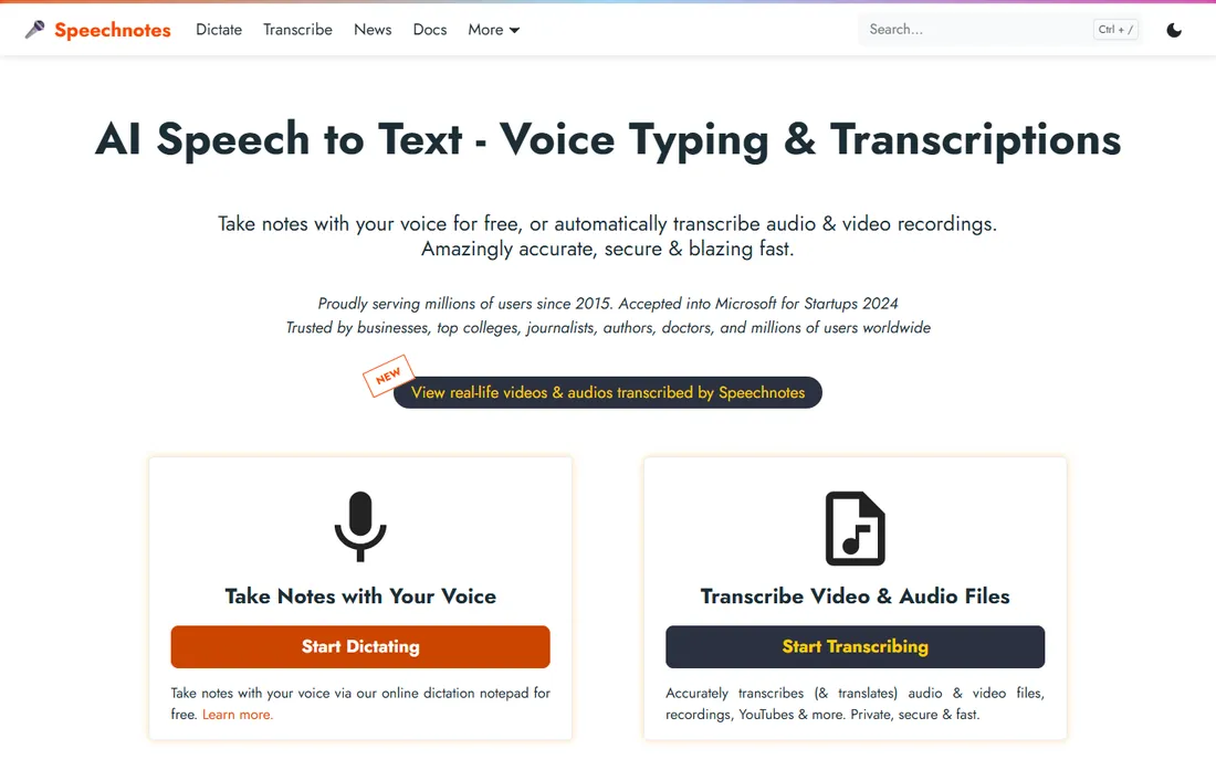 Speechnotes homepage