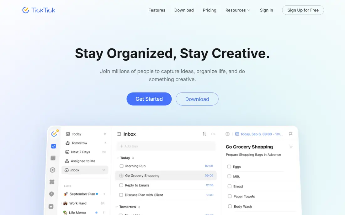 TickTick homepage