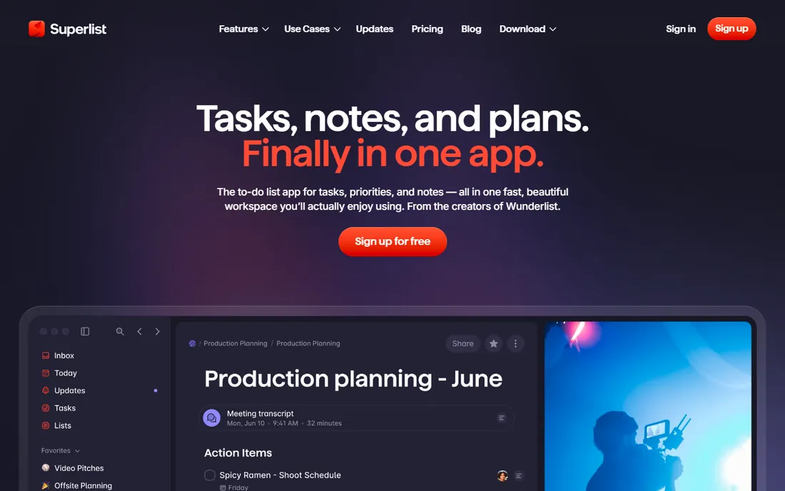Superlist homepage