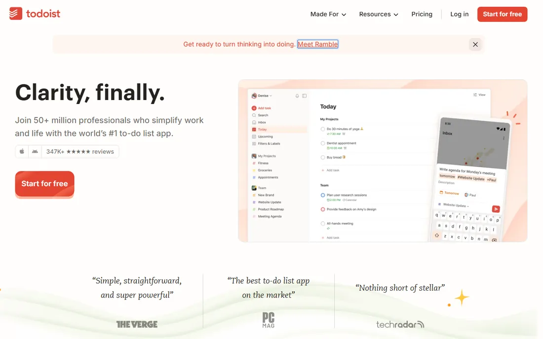 Todoist homepage