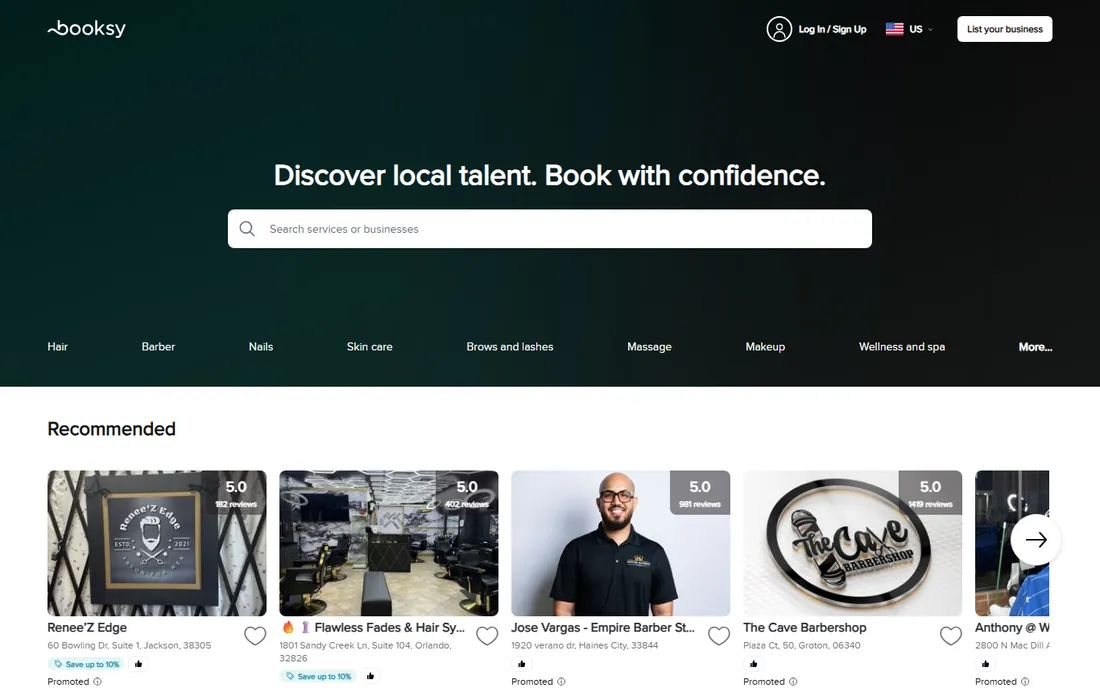 Booksy homepage
