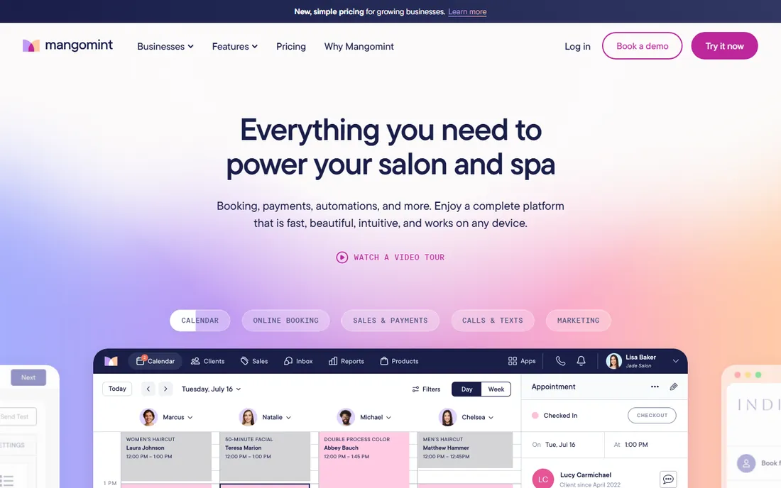 Mangomint homepage