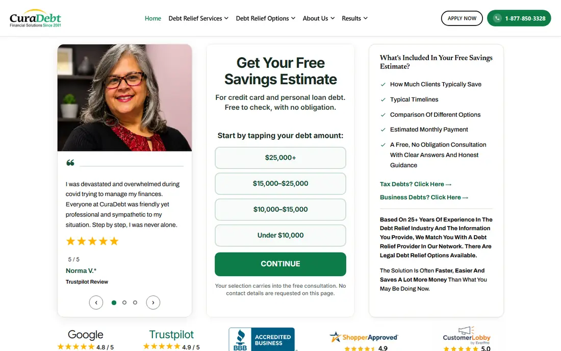 CuraDebt homepage