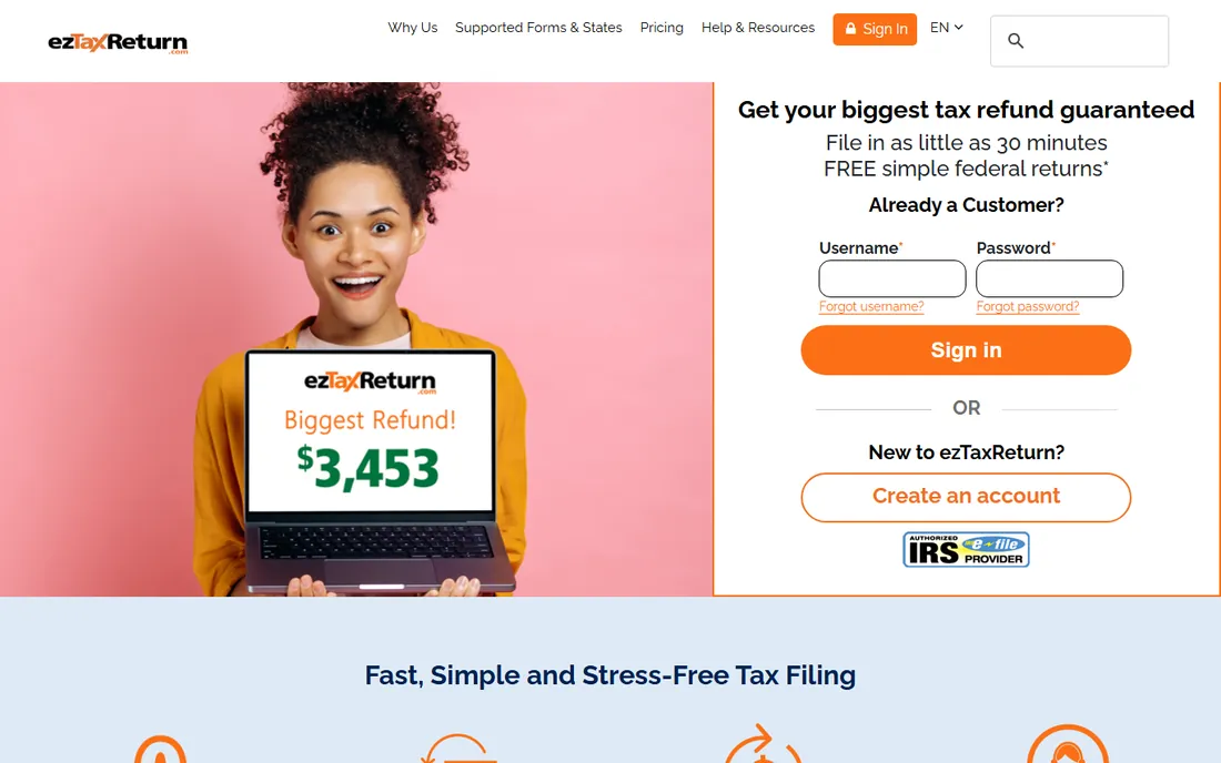 ezTaxReturn homepage