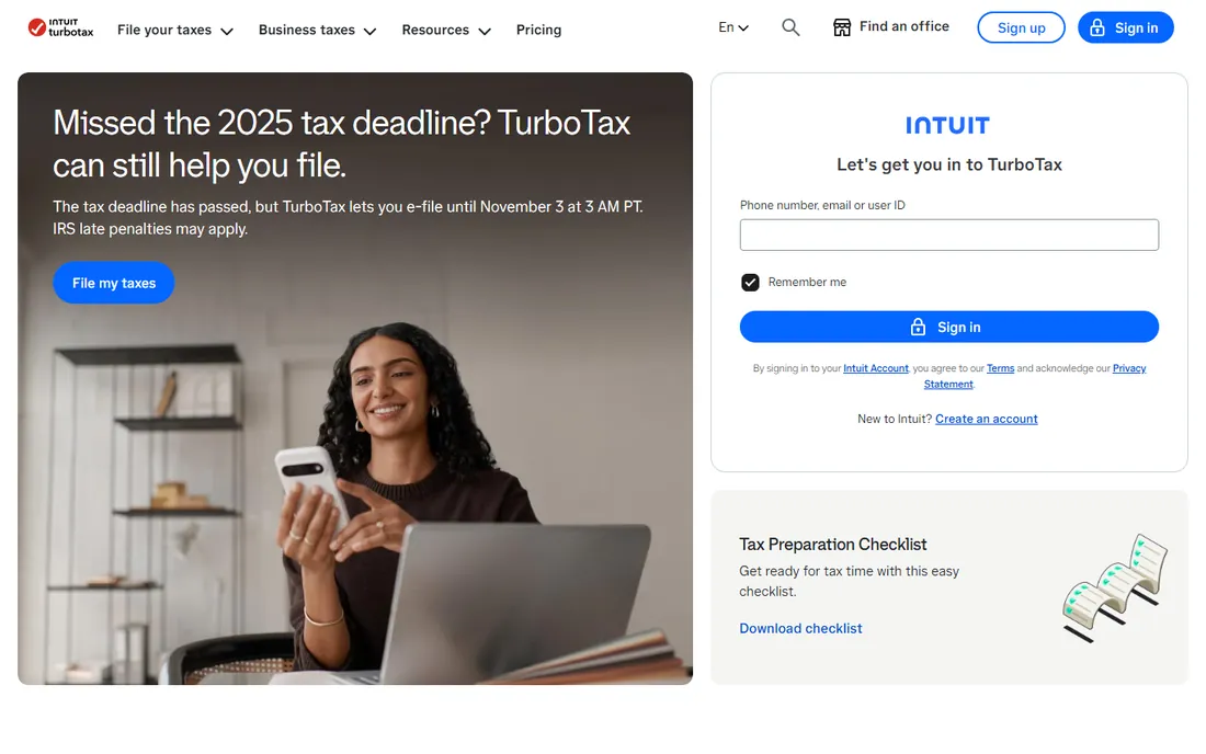 TurboTax homepage