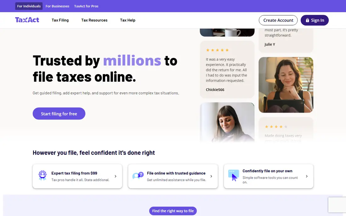 TaxAct homepage
