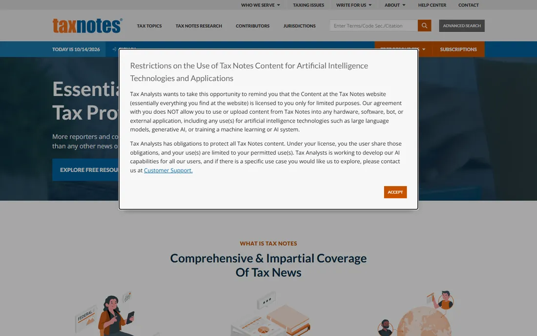 TaxNotes homepage