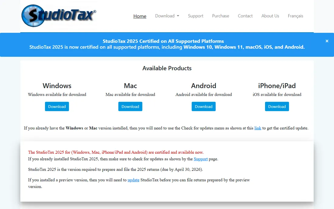 StudioTax homepage