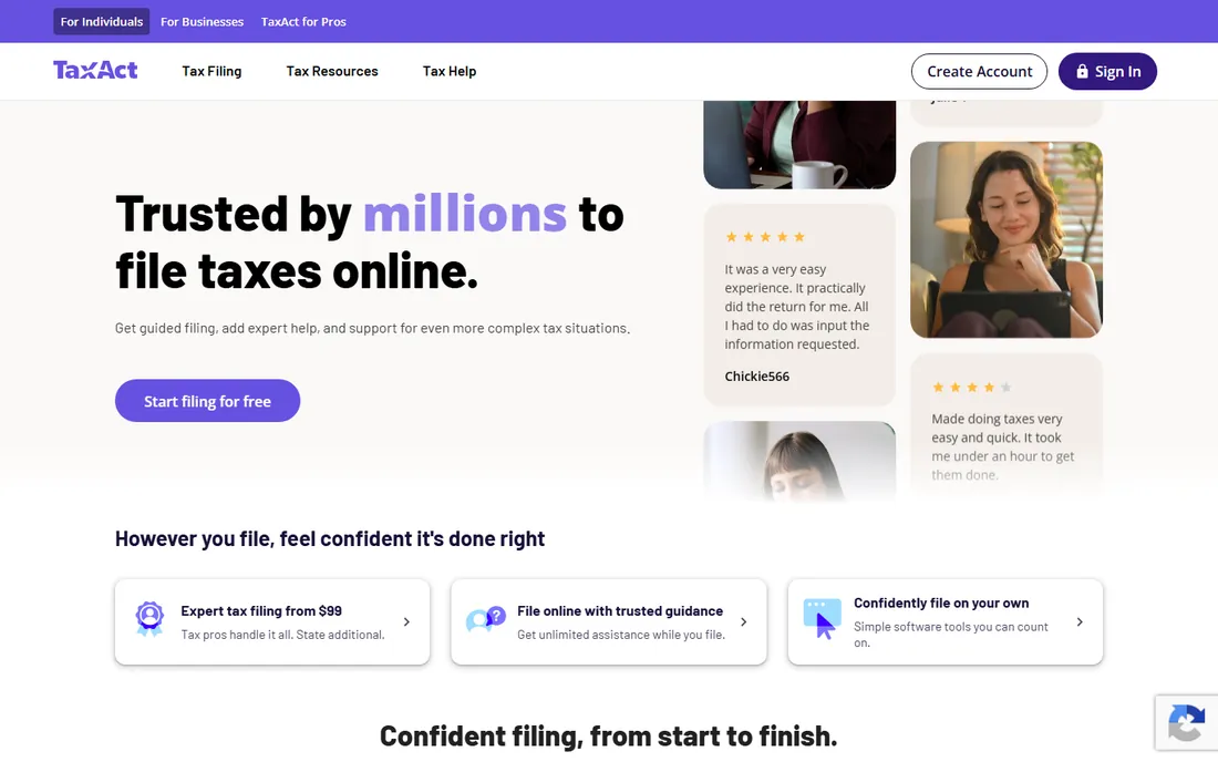 TaxAct homepage