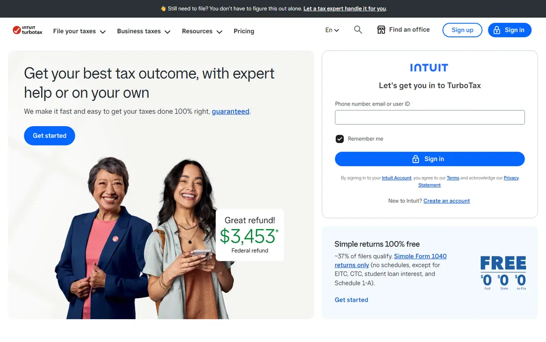TurboTax homepage