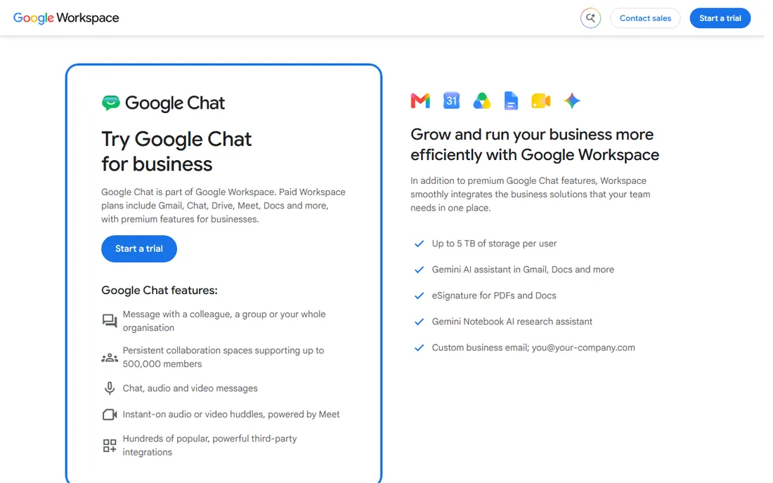 Google Chat homepage