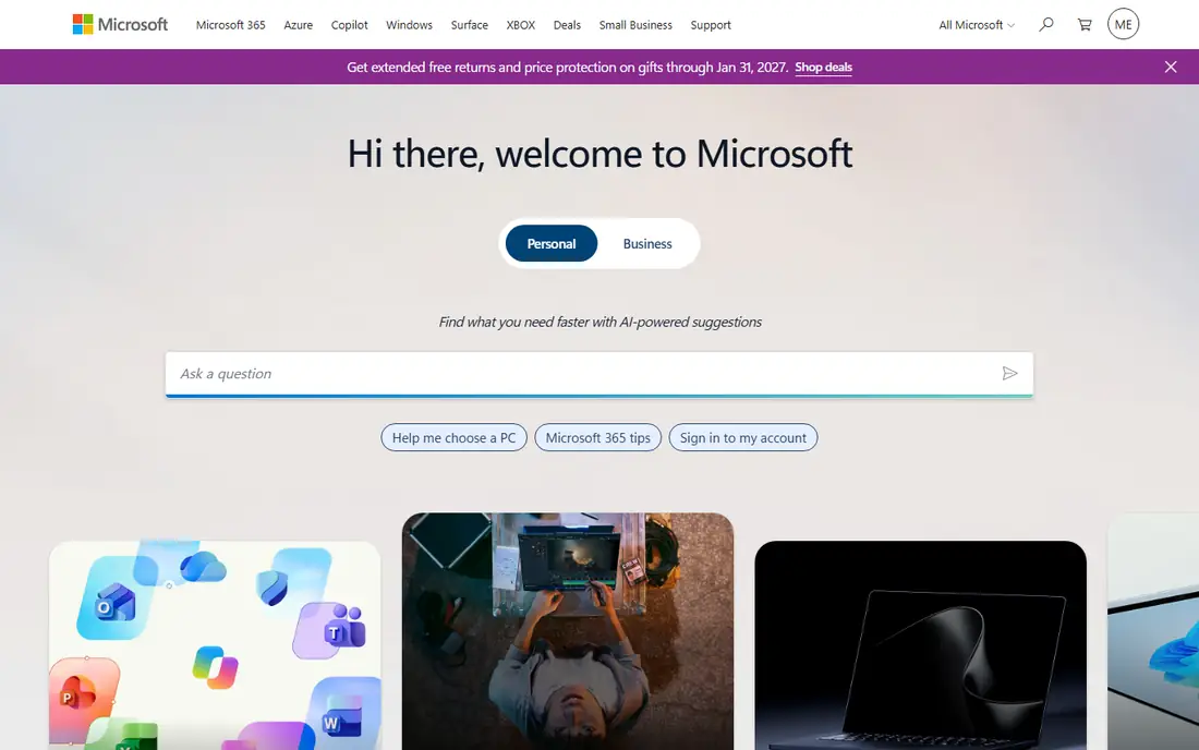 Microsoft homepage