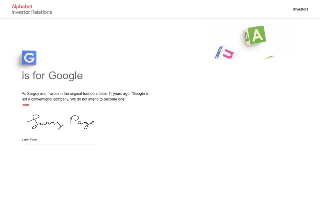 Alphabet homepage