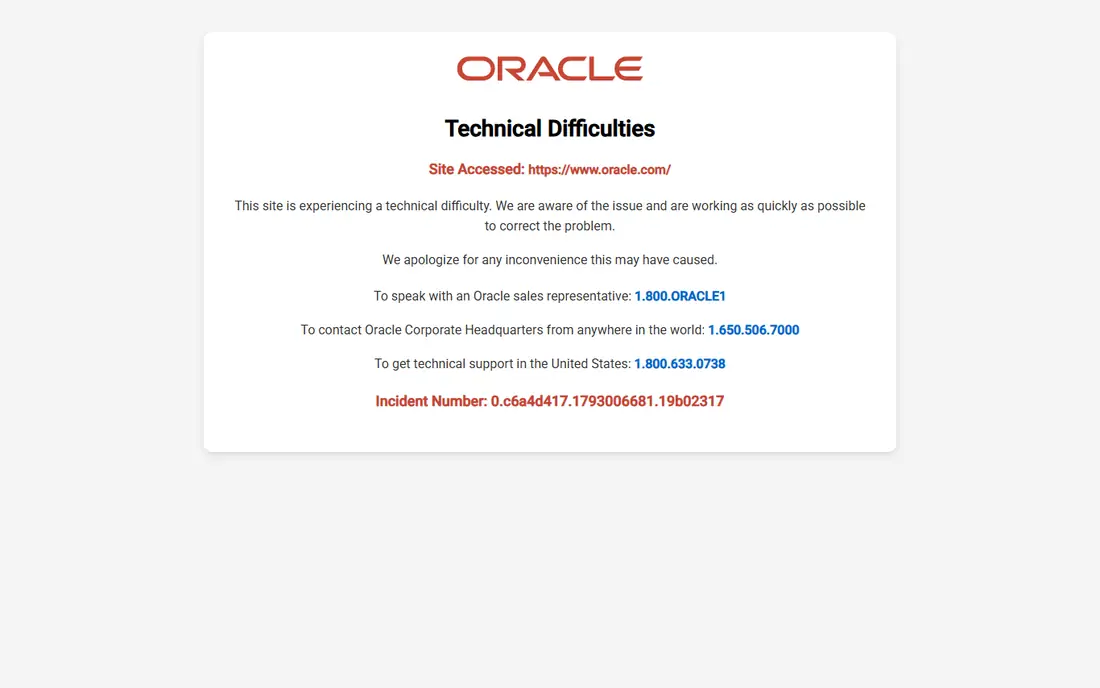 Oracle homepage