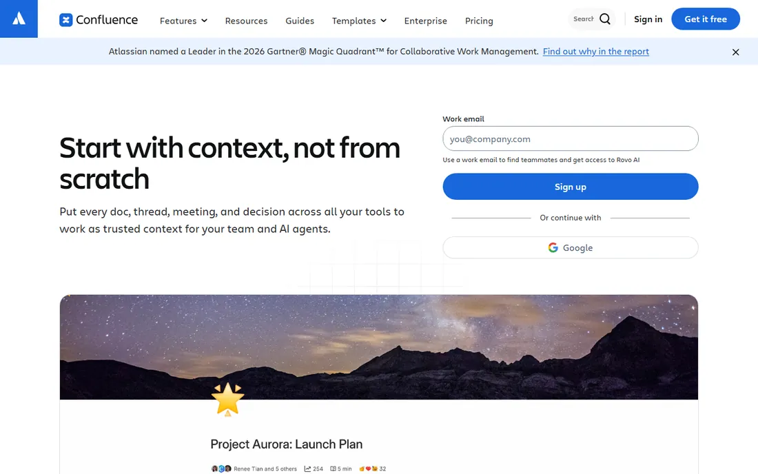 Confluence homepage