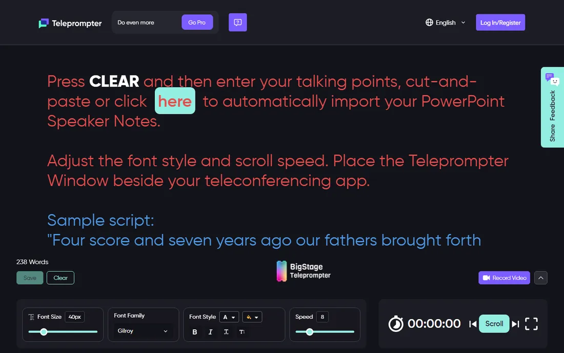 BigStage Teleprompter homepage