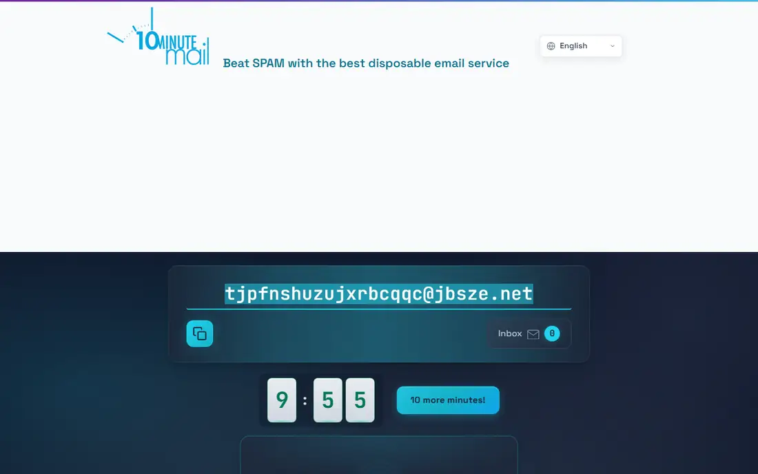 10 Minute Mail homepage