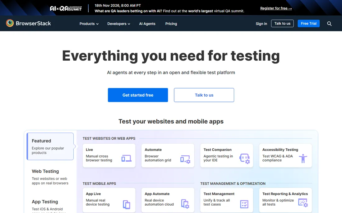 BrowserStack homepage