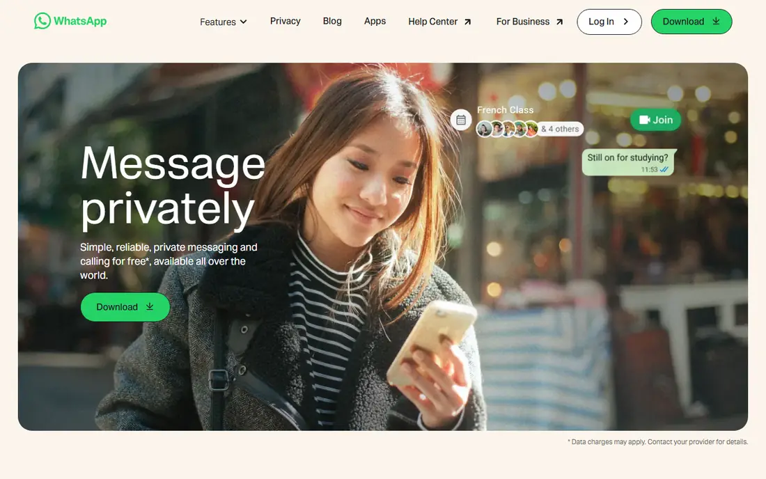 WhatsApp homepage