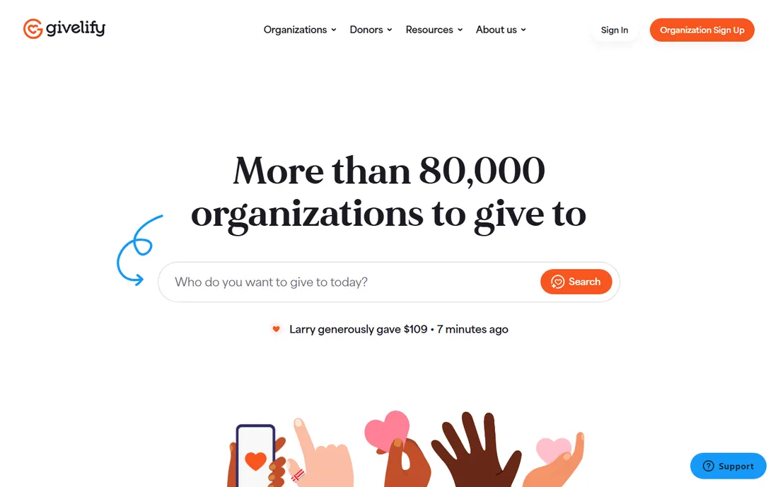 Givelify homepage