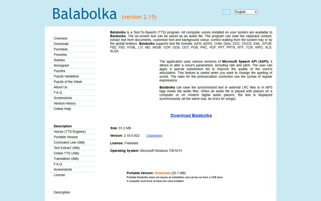 Balabolka homepage
