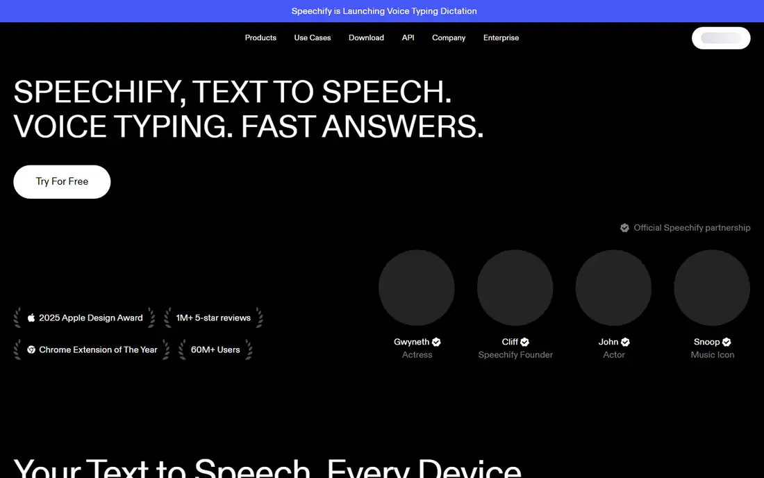Speechify homepage