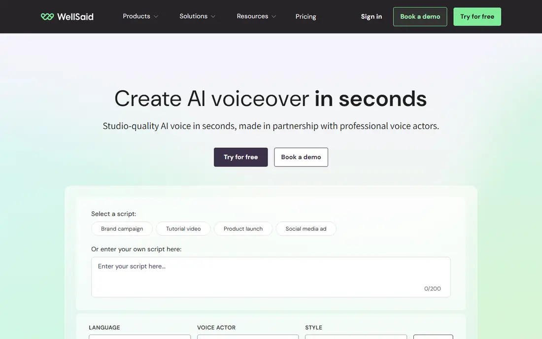 WellSaid Labs homepage