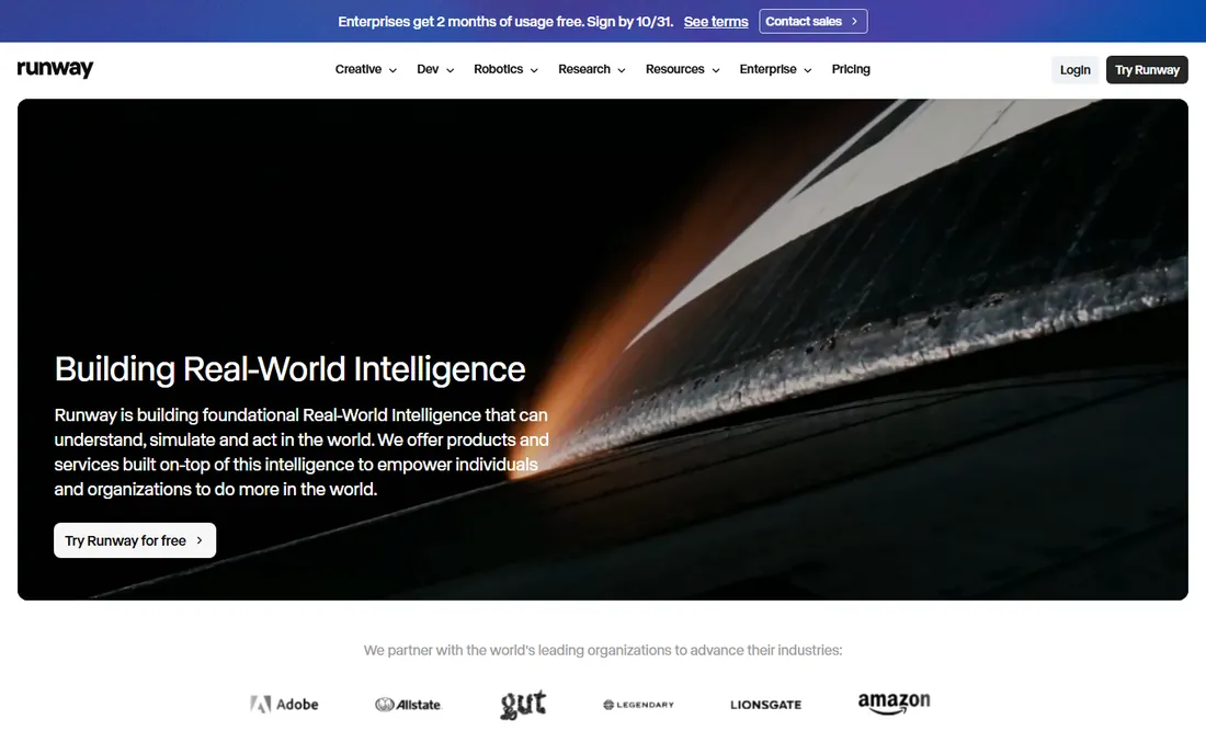 Runway homepage