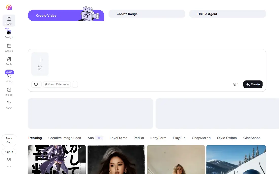 Hailuo (MiniMax) homepage