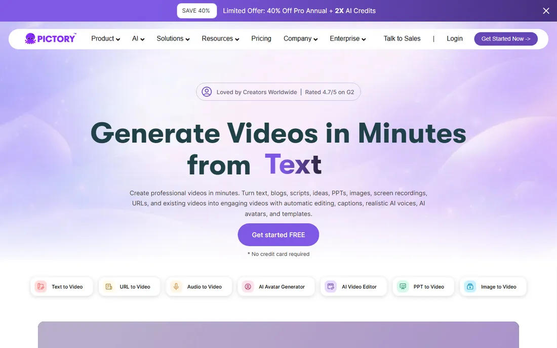 Pictory homepage