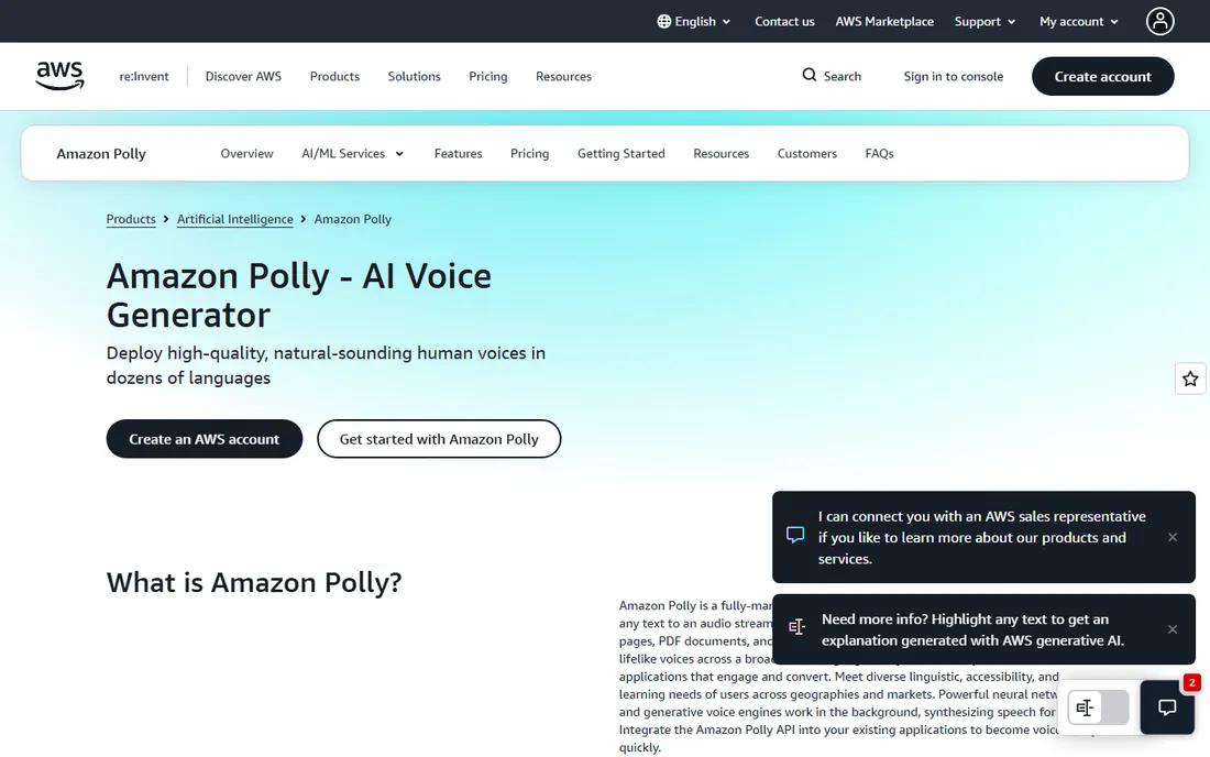 Amazon Polly homepage
