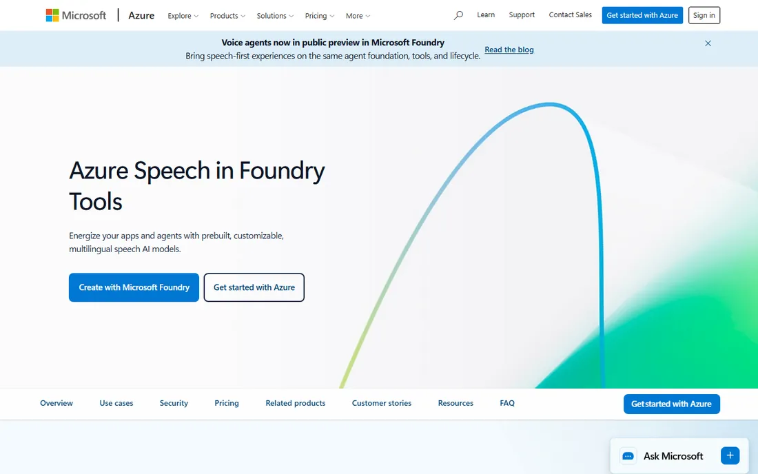Azure AI Speech homepage