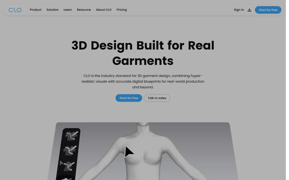 CLO 3D homepage