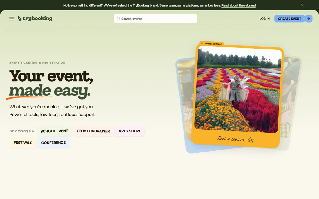 TryBooking homepage