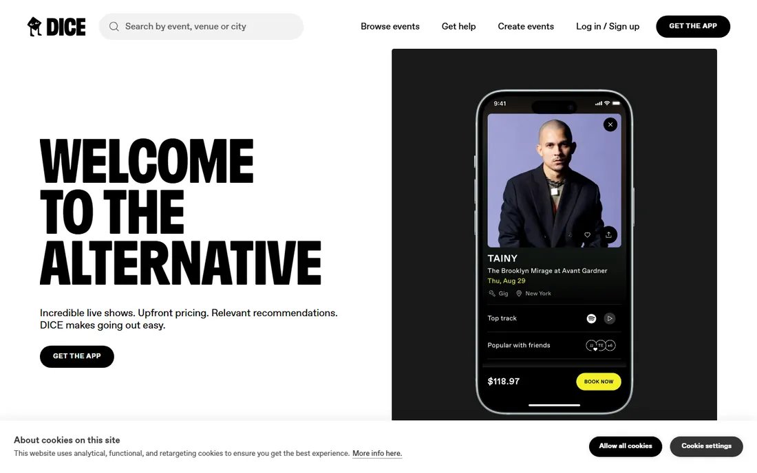 Dice homepage