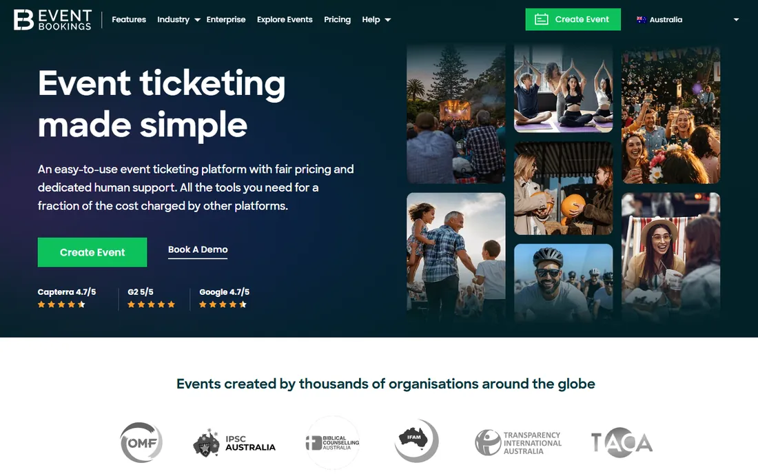 EventBookings homepage