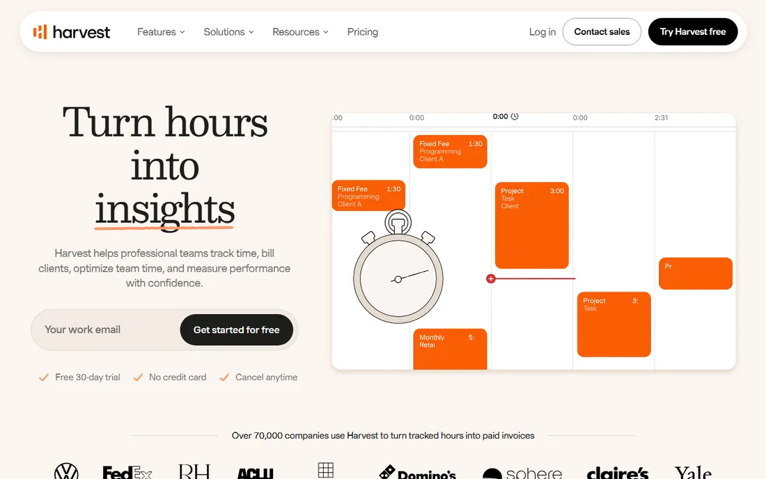 Harvest homepage