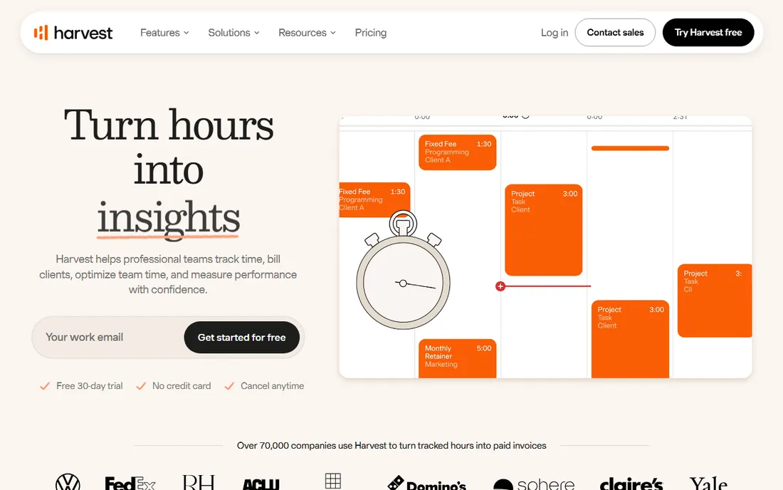 Harvest homepage