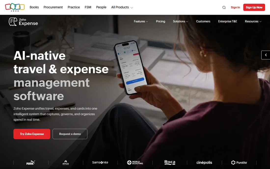 Zoho Expense homepage