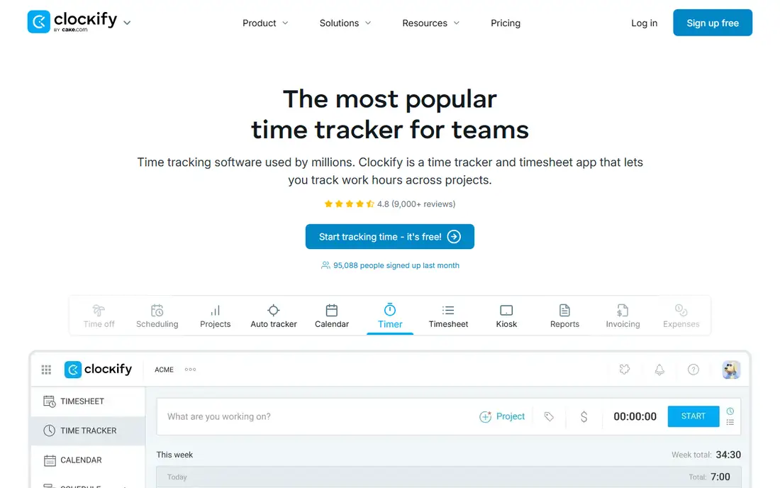 Clockify homepage