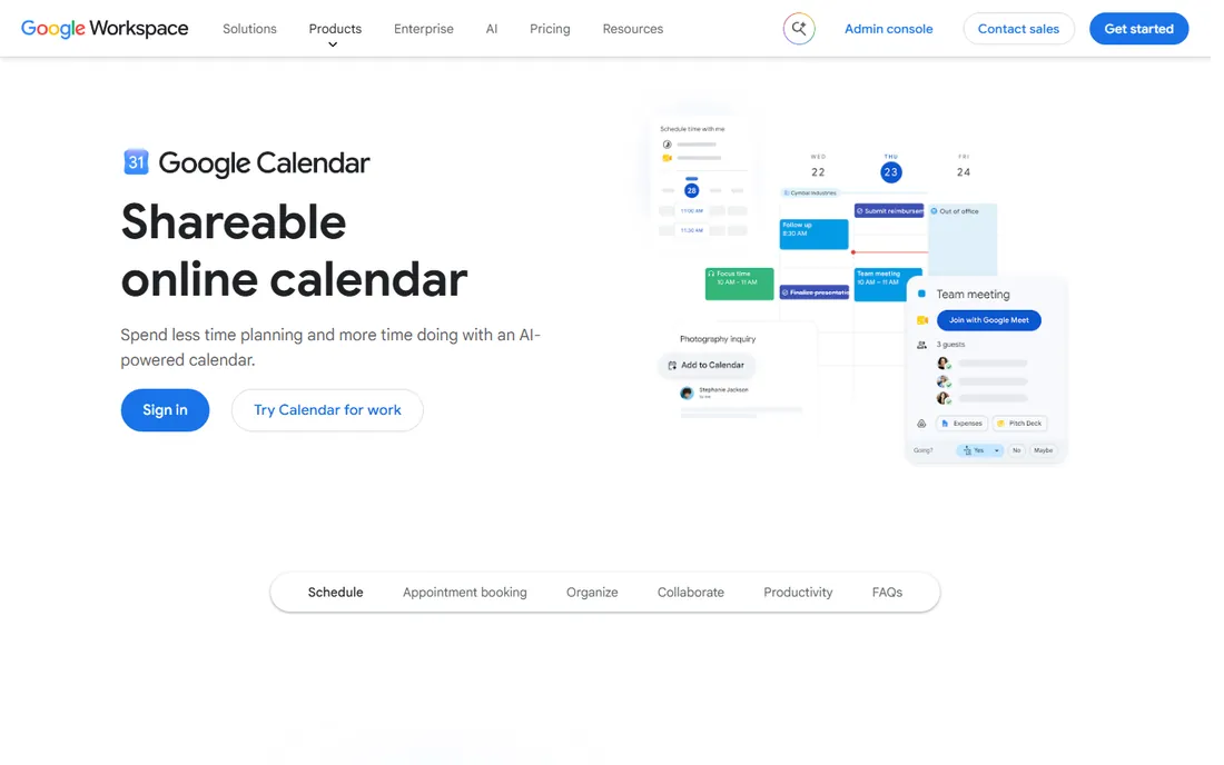 Google Calendar homepage