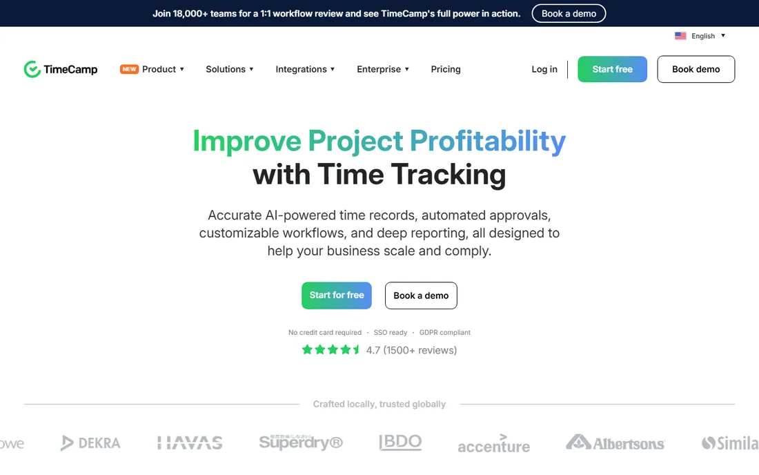 TimeCamp homepage