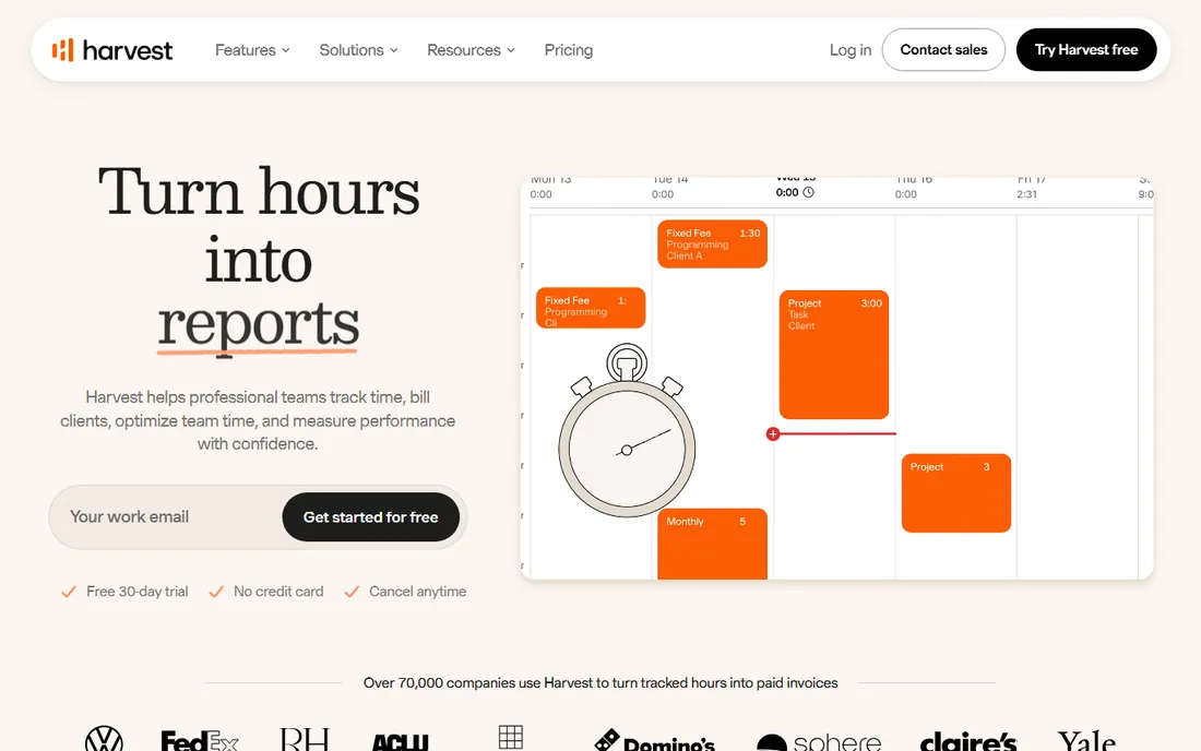 Harvest homepage