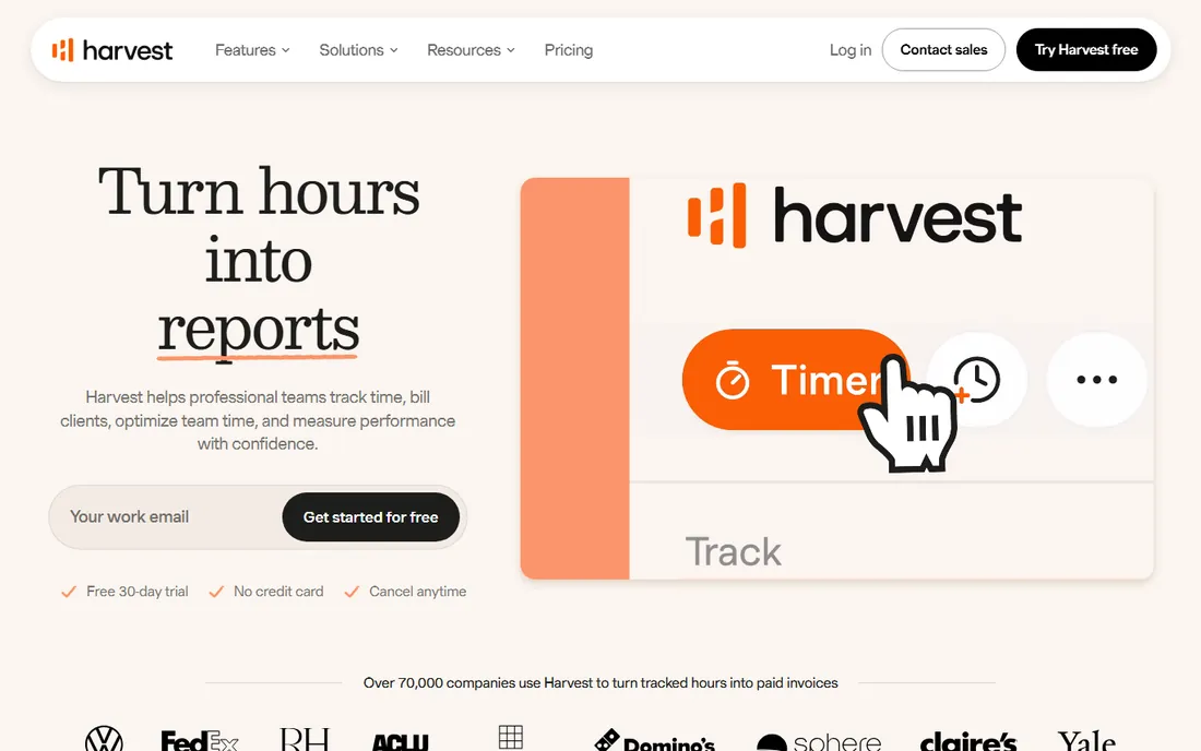 Harvest homepage