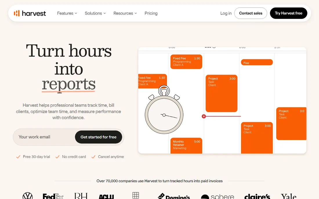 Harvest homepage