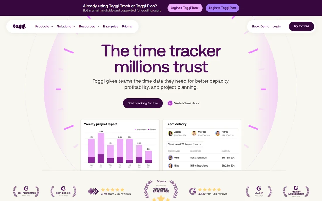 Toggl Track homepage